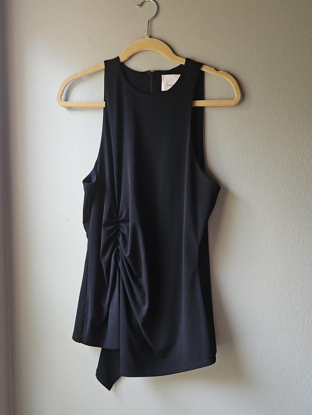 Cinq a sept Black Ruched Sleeveless Top Tank XL